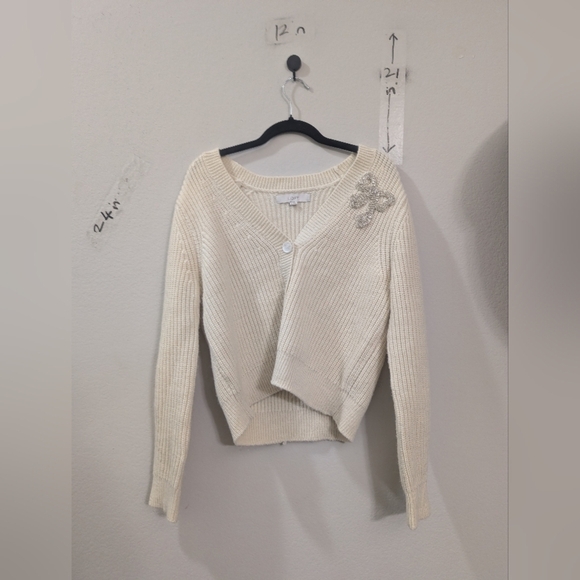 LOFT Sweaters - LOFT Ivory V-Neck Sweater with Embellished Detail